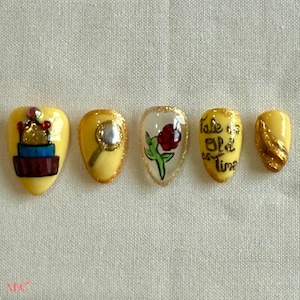 Beauty & the Beast Nail Set | Princess Nails | Rose Nails | Press Ons | Press On Nails | Glue On Nails | Fake Nails | Nail Tips