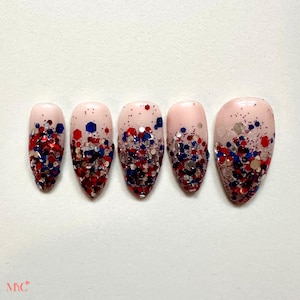 Red White Blue Glitter Nails | July 4th Nail Set | Independence Day | Reusable Nails | Press On Nails | Glue On Nails | Nail Set