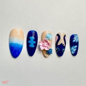 Stitch Nail Set | Hawaii Nails | Beach Nails | Hibiscus Nails | Press On Nails | Press Ons | Glue On Nails | Fake Nails | Nail Tips