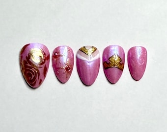 Sleeping Beauty Hand Painted Nail Set | Princess Nails | Briar Rose Nails | Press Ons | Press On Nails | Glue On Nails | Nail Tips