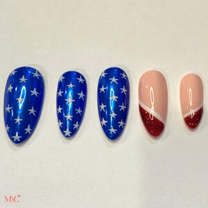July 4th Nail Set | Independence Day | Red White and Blue | Reusable Nails | Press On Nails | Glue On Nails | Fake Nails | Nail Set