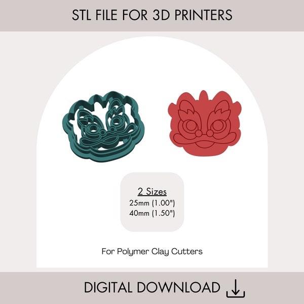 Lunar New Year Lion Polymer Clay Cutter | Digital STL File | 2 Sizes | Digital Download | Earring STL File | Holiday | Chinese New Years