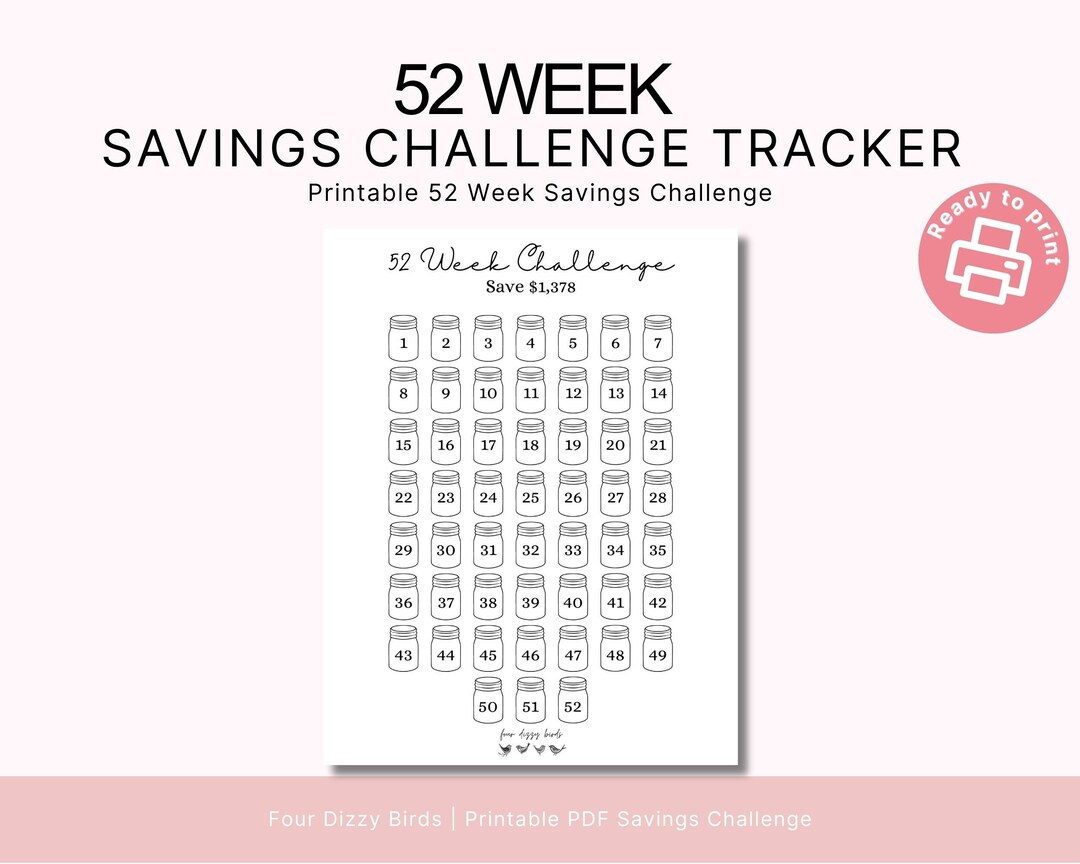 52 Week Savings Challenge Tracker Printable PDF Cash Tracker Sinking ...