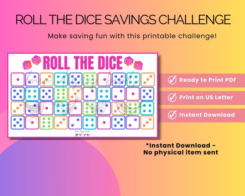 ROLL the DICE Savings Challenge Printable PDF A6 Printable Challenge ...