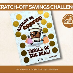 COFFEE and DEALS Scratch-off Savings Challenge | Laminated | Fits A5 Envelope