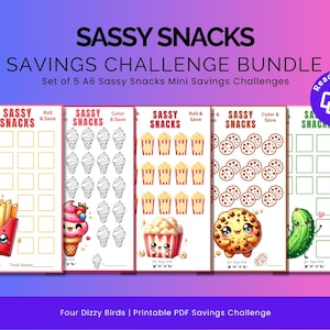 SASSY SNACKS Savings Challenge Bundle Printable PDF | A6 Printable Challenge | Cash Saving Challenge | Cash Stuffing | Ready to Print