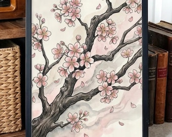 Sakura Watercolor Print | Japanese Cherry Blossom Wall Art (Digital Download)