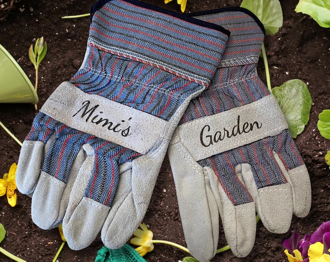 Featured listing image: Custom Leather Garden Gloves – Personalized Engraved Name – Terrain Gloves, Hand Protect Gloves, Gift for Gardener & Plant Lovers