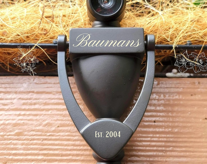 Featured listing image: High Quality Personalized Door Knocker with Peephole: Monogram, Name & Established Date for home, Airbnb or house warming/wedding gift.