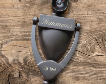 Personalized Metal Door Knocker with Peephole: Engraved Name & Date