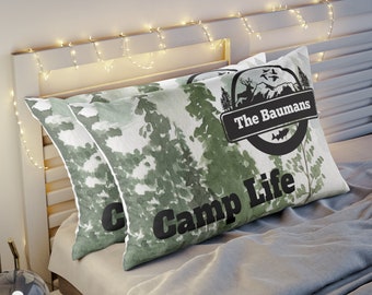 Taie d'oreiller personnalisée avec nom et vie au camp pour camping-car