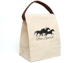 Running Horses Free Spirit Canvas Lunch Bag With Strap Gift for Horse Lover Equine Enthusiast