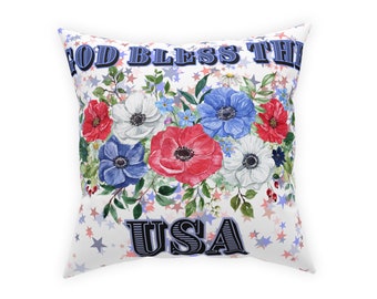 Dios bendiga la almohada floral de EE. UU. - Cojín patriótico