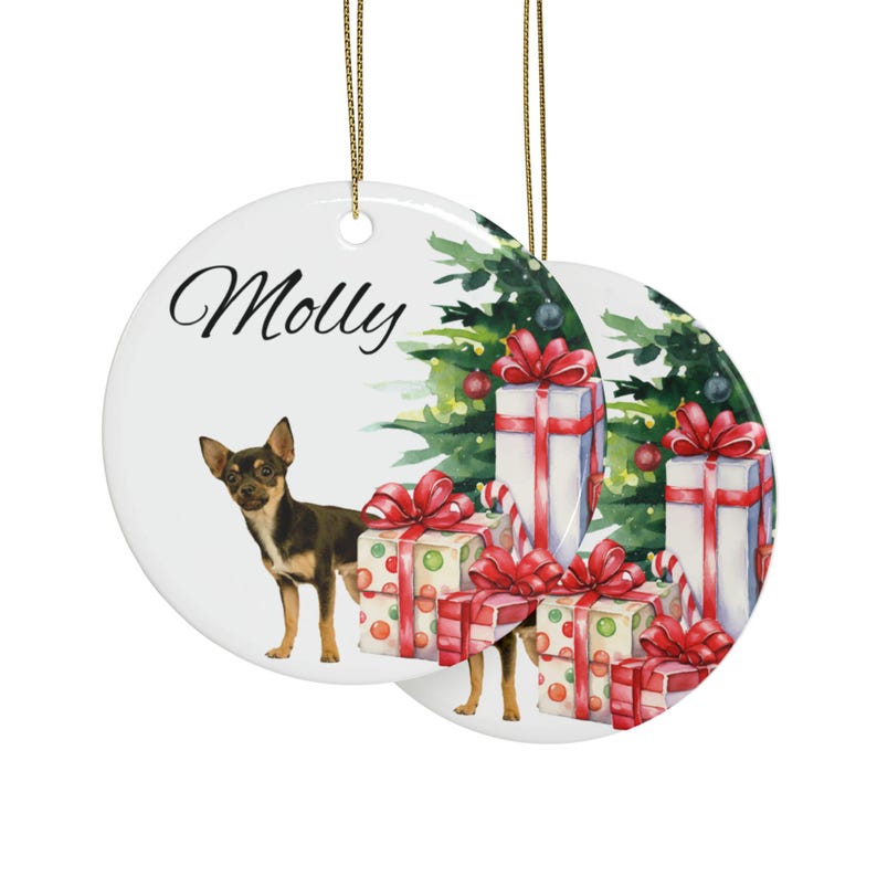 Personalized Chihuahua With Christmas Flower, Dog's Name, Watercolor