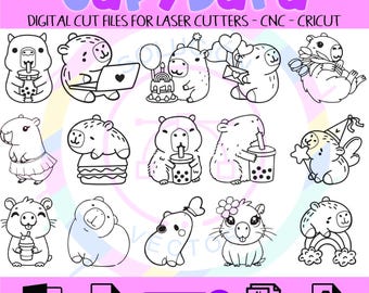 Fichier numérique vectoriel de 15 modèles de "CAPYBARA" pour découpe laser, cricut, cnc etc. Fichiers SVG, CDR, DXF et AI