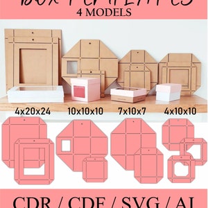 VECTOR (archivo digital) moldes para cajas de papel, cartulina, carton para corte laser o CNC