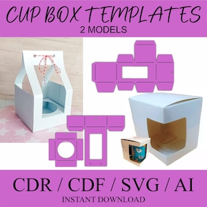 VECTOR (archivo digital) moldes para cajas de papel, cartulina, carton (version tazas)  para corte laser o CNC