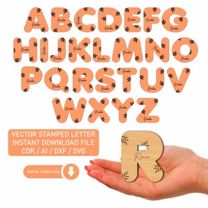 VECTOR archivo digital Letras estampadas ABC completo para llavero o iman personalizables ideales para corte y grabado laser