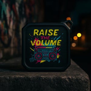 Raise the Volume Portable Bluetooth Speaker Retro Boombox Graffiti Design Rugged Outdoor Waterproof Wireless Speaker