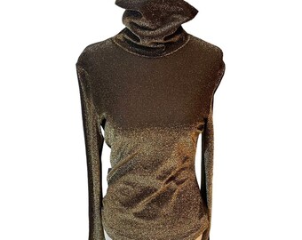 RARE Vintage Moschino Jeans Italy metallic turtleneck Gold/Brown Top, Size 10