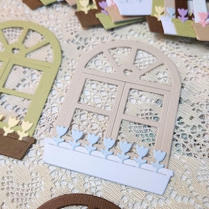 Die Cut Fenster mit Blumen - 4er Set - Handmade die cut - Scrapbooking - Kartenherstellung - Junk journaling - Rahmen gestanzt - Blumen stanzen