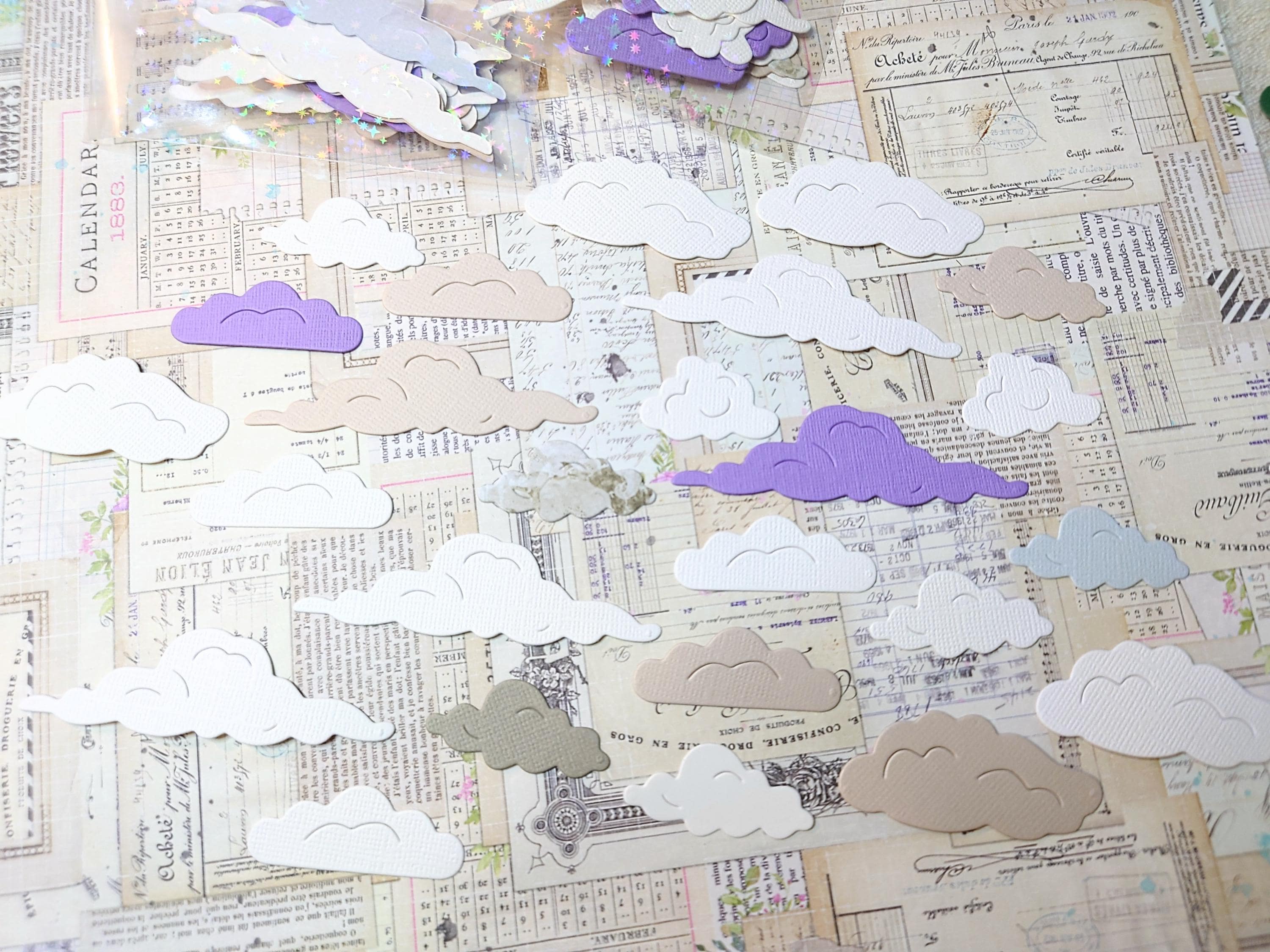 Mixed Color Die Cut Clouds - Scrapbooking, Junk Journaling (set of 25 ...