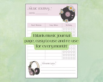 Music Journal - Digital printable - Journal tracker - Musical - Song tracker - Music rating