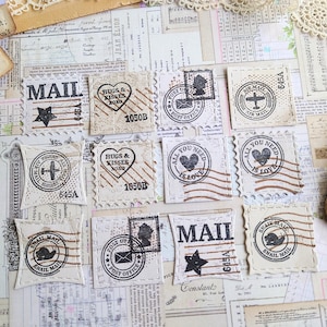 Hand-Stamped Ephemera Die Cuts | Set of 12 | Post Ephemera | Vintage | Scrapbooking | Journaling | Die Cuts