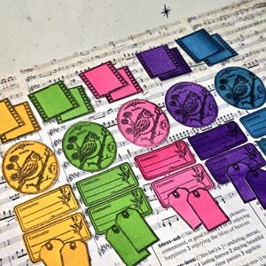 Handmade Scrapbooking Ephemera: Bright Colours, Stamped Ephemera, Frames, Tickets (35 pc)