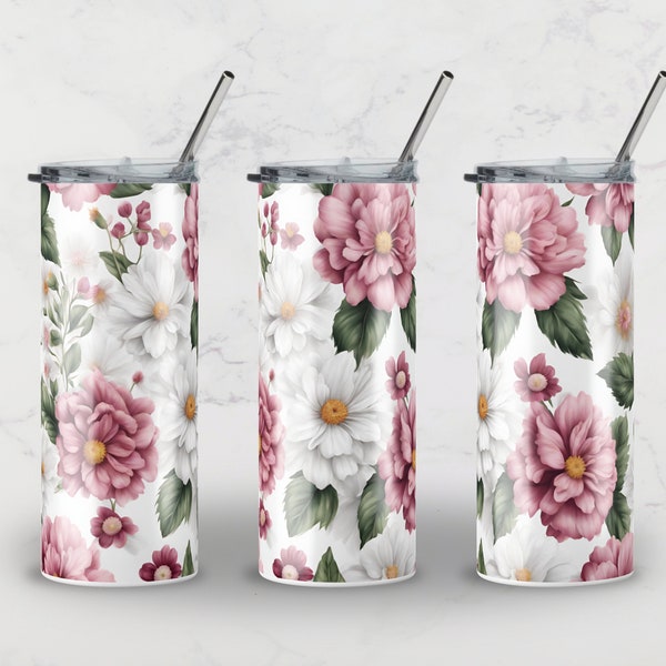 Design fleurs rose et blanche • Design pour gobelet par sublimation