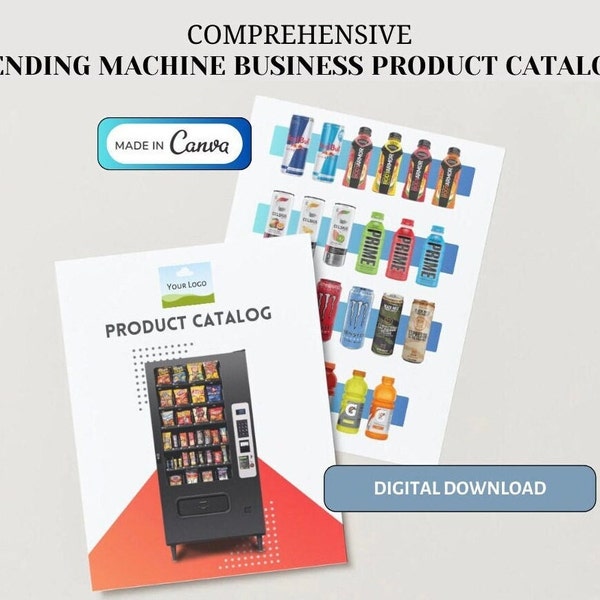 Customizable Vending Machine Product Catalog | Vending Snack Catalog | Vending Drink Catalog | Product List | Editable | Canva | Business