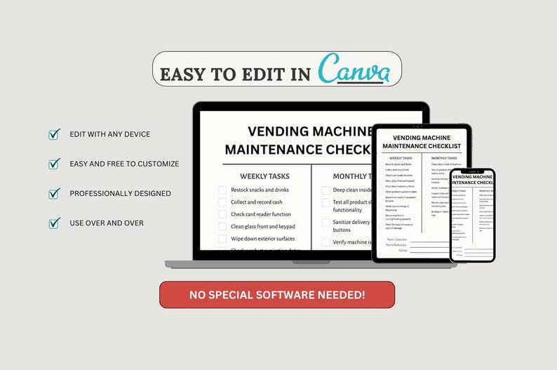 Vending Machine Maintenance Checklist: Printable Service Log (canva ...