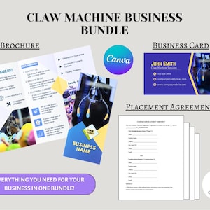 Customizable Claw Machine Business Bundle | Brochure, Business Card and Placement Agreement Templates | Arcade and Vending Digital Download