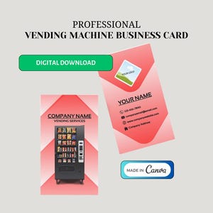 Design de cartão de visita de máquina de venda automática personalizável | Modelo editável | Anúncio de negócios de máquina de venda automática | Canva | Negócios