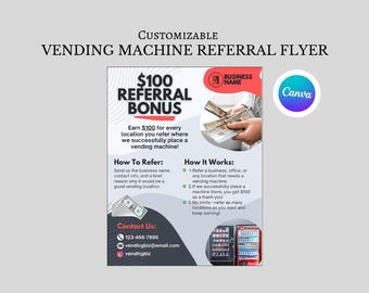 Customizable Vending Machine Referral Flyer Template: Vending Business Marketing (Digital Download)