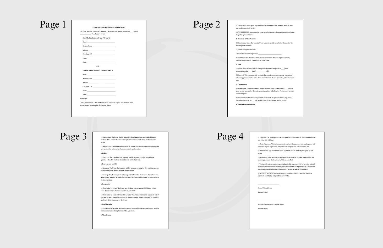 Claw Machine Placement Contract Template: Editable Business Agreement ...