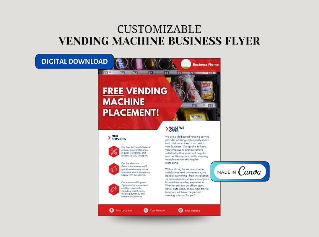 Vending Machine Pamplet Vending Machine Business Flyer Template: Editable Canva Design (digital ...