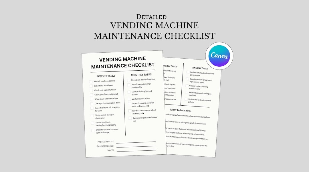 Vending Machine Maintenance Checklist: Printable Service Log (canva ...