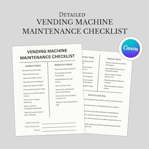 Vending Machine Maintenance Checklist Template | Printable Service Log & Preventive Maintenance Tracker for Vending Business