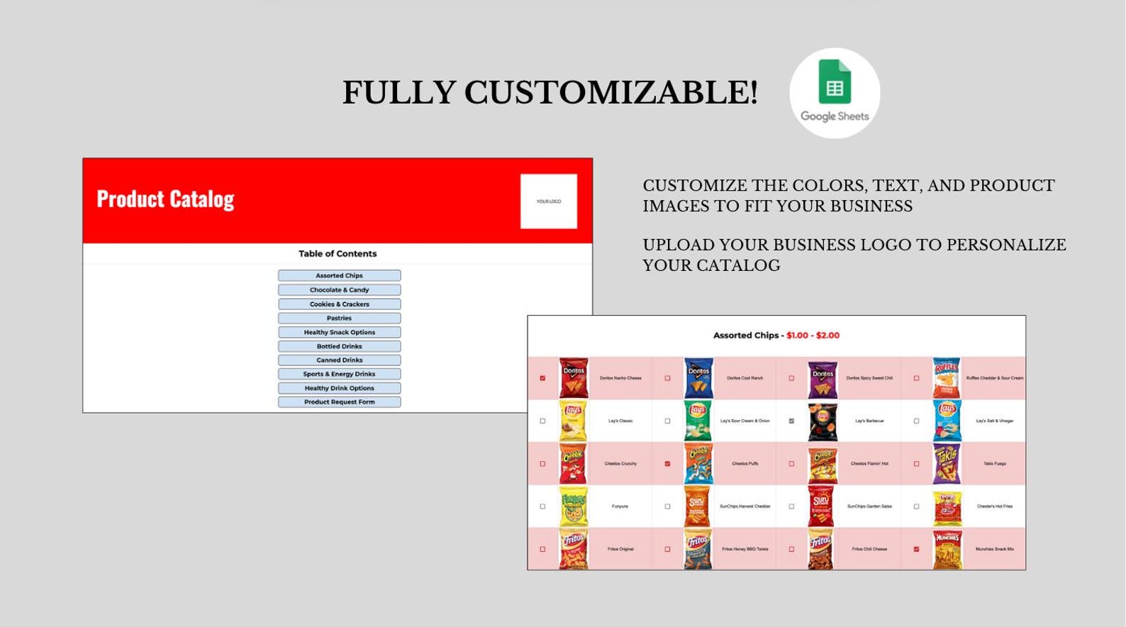 Interactive Vending Product Catalog Template: Google Sheets (digital ...