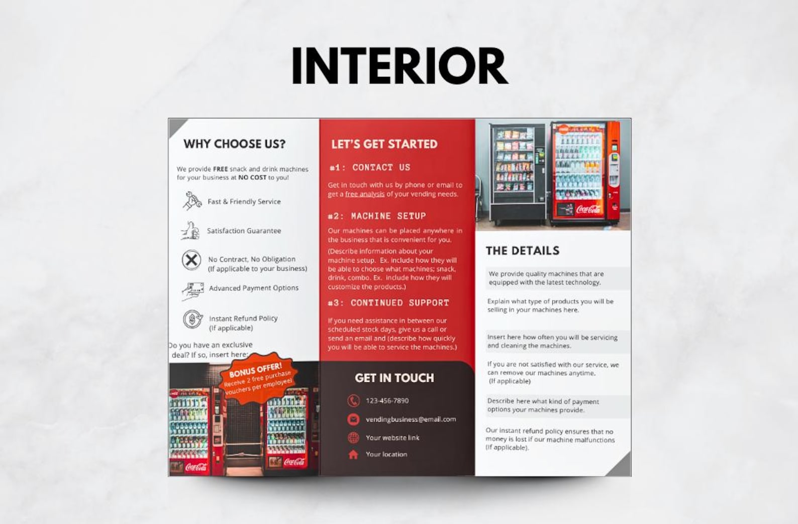 Machine Brochure Sample Vending Machine Business Brochure Template: Customizable Canva Flyer ...