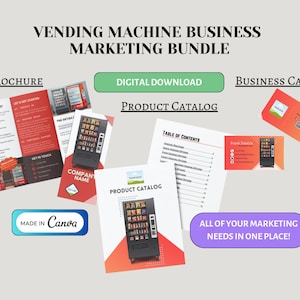 Pack marketing commercial personnalisable pour distributeur automatique | Modèle de Brochure | Catalogue de produits | de Carte de visite | Toile | Distributeur automatique