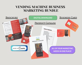 Vending Machine Business Marketing Kit: Brochure, Catalog, Business Card (Canva Template)