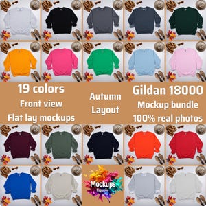 Gildan 18000 Sweatshirt Mockup Bundle, G180 crewneck sweatshirt Mock-up Bundle, Gildan Flat Lay Fall Mockup, Autumn Gildan 18000 Mock ups