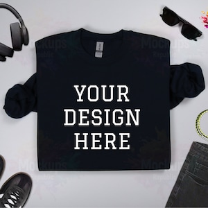 Gildan 18000 Navy sweatshirt folded mockup, Navy Gildan 18000 folded sweatshirt flat lay mockup, Real Gildan 18000 Dark Blue flatlay mock up
