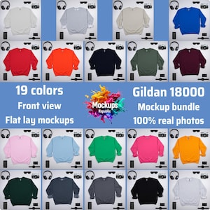 Gildan 18000 Sweatshirt Mockup Bundle, G180 Crewneck Mock-up Bundle, Flat Lay White BG Mockup, Neutral Casual Simple Gildan 18000 Mock up