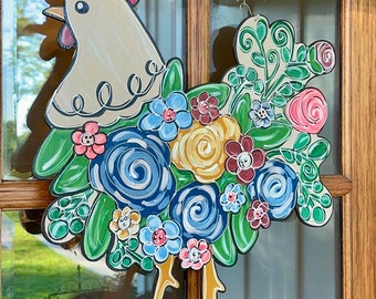 Floral Chicken Door Hanger