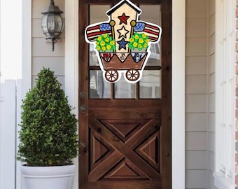 Primitive Patriotic Birdhouse and Wagon Door Hanger