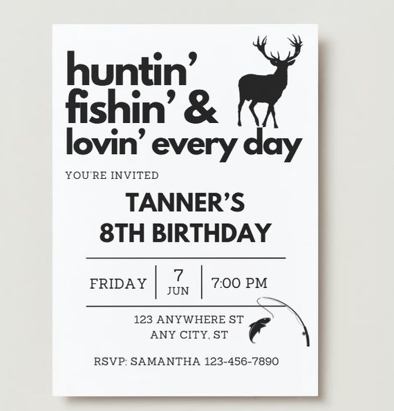 Outdoors Birthday Party Invitation, Hunting, Fishing, Party Digital Invite,  Pond