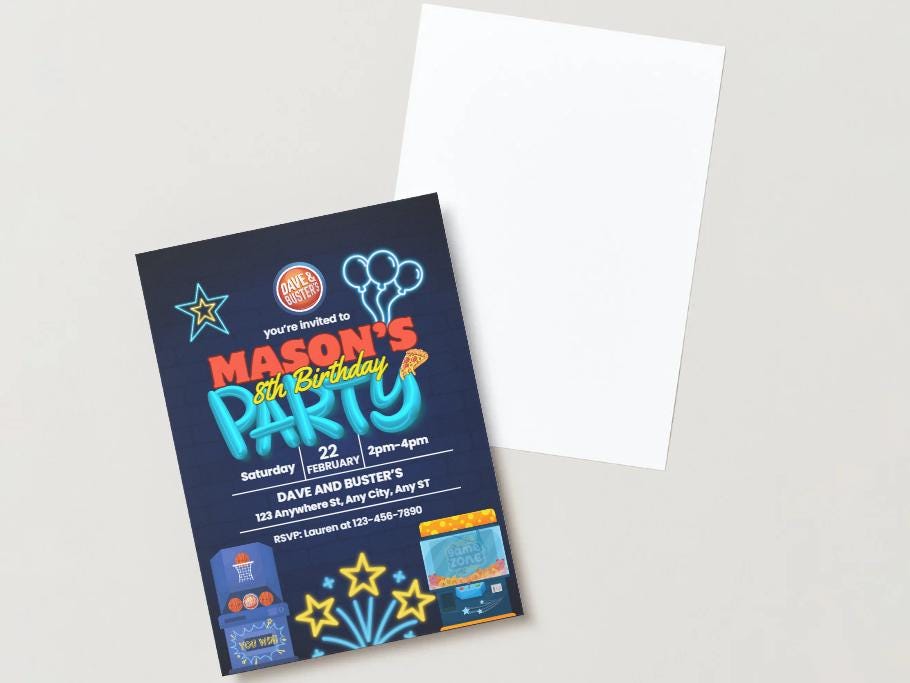 Neon Birthday Party Invitation, Dave and Busters Party, Fun Party